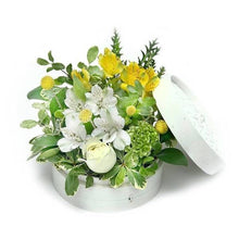 Load image into Gallery viewer, Signature Flower Box To You (Roses, Alstroemeria, Yellow Billy Buttons, Mixed Greens)