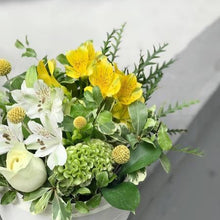 Load image into Gallery viewer, Signature Flower Box To You (Roses, Alstroemeria, Yellow Billy Buttons, Mixed Greens)