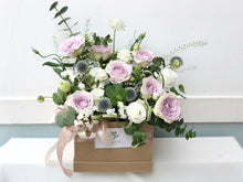 Load image into Gallery viewer, Flower Box To You (Roses, Eustoma, Echinops, Eucalyptus, Thalapsi, Greens)
