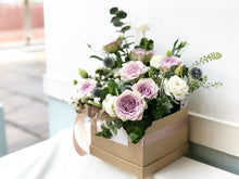 Load image into Gallery viewer, Flower Box To You (Roses, Eustoma, Echinops, Eucalyptus, Thalapsi, Greens)