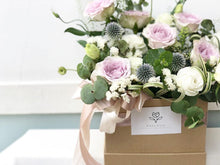 Load image into Gallery viewer, Flower Box To You (Roses, Eustoma, Echinops, Eucalyptus, Thalapsi, Greens)
