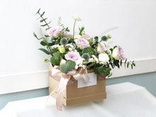 Load image into Gallery viewer, Flower Box To You (Roses, Eustoma, Echinops, Eucalyptus, Thalapsi, Greens)