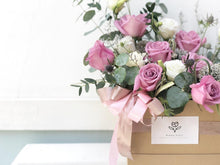 Load image into Gallery viewer, Flower Box To You (Roses, Eucalyptus, Statice, Casphia, Eryngium, Bear Grass)
