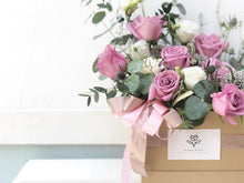 Load image into Gallery viewer, Flower Box To You (Roses, Eucalyptus, Statice, Casphia, Eryngium, Bear Grass)