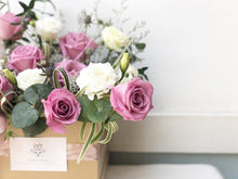 Load image into Gallery viewer, Flower Box To You (Roses, Eucalyptus, Statice, Casphia, Eryngium, Bear Grass)