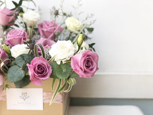 Flower Box To You (Roses, Eucalyptus, Statice, Casphia, Eryngium, Bear Grass)