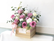 Load image into Gallery viewer, Flower Box To You (Roses, Eucalyptus, Statice, Casphia, Eryngium, Bear Grass)