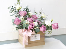 Load image into Gallery viewer, Flower Box To You (Roses, Eucalyptus, Statice, Casphia, Eryngium, Bear Grass)

