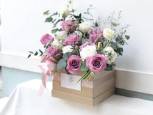 Load image into Gallery viewer, Flower Box To You (Roses, Eucalyptus, Statice, Casphia, Eryngium, Bear Grass)