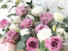 Load image into Gallery viewer, Flower Box To You (Roses, Eucalyptus, Statice, Casphia, Eryngium, Bear Grass)