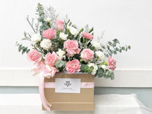 Load image into Gallery viewer, Flower Box To You (Roses, Carnation, Spray Carnation, Eucalyptus, Statice, Casphia)