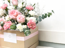 Load image into Gallery viewer, Flower Box To You (Roses, Carnation, Spray Carnation, Eucalyptus, Statice, Casphia)