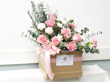 Load image into Gallery viewer, Flower Box To You (Roses, Carnation, Spray Carnation, Eucalyptus, Statice, Casphia)