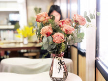 Load image into Gallery viewer, Flower Jar To You (Premium Cappuccino Roses & Eucalyptus)