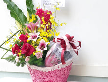 Load image into Gallery viewer, Premium Fruit Flower Basket To You (Ginger, Lily, Roses, Carnations, Dancing Lady, Greens)