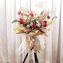 Load image into Gallery viewer, Congratulations Flower Stand To You : Roses, Chamomile, Eucalyptus, Stipa, Fish Tail, Palm Leaves