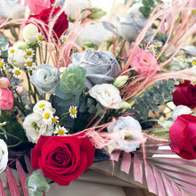 Load image into Gallery viewer, Congratulations Flower Stand To You : Roses, Chamomile, Eucalyptus, Stipa, Fish Tail, Palm Leaves