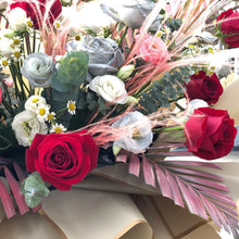 Load image into Gallery viewer, Congratulations Flower Stand To You : Roses, Chamomile, Eucalyptus, Stipa, Fish Tail, Palm Leaves