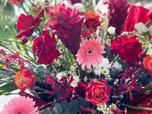 Load image into Gallery viewer, Congratulations Flower Stand To You (Ginger, Roses, Orchids, Spray Carnation, Chamomile, Eucalyptus, Anthurium, Palm Leaves)