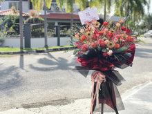 Load image into Gallery viewer, Congratulations Flower Stand To You (Roses, Spray Carnation, Eustoma, Eucalyptus, Daisy, Palm Leaves)