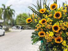 Load image into Gallery viewer, Condolences Flower Stand To You (Sunflower, Spray Pom Pom, Dancing Lady, Carnation Leaves, Chicken Tail, Ivy Leaf)