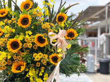 Load image into Gallery viewer, Condolences Flower Stand To You (Sunflower, Spray Pom Pom, Dancing Lady, Carnation Leaves, Chicken Tail, Ivy Leaf)