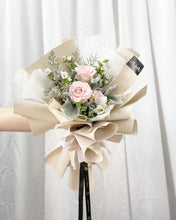 Load image into Gallery viewer, Prestige Bouquet To You (Pink Roses Silver Leaf Design 3 Stalks Style Wrap )