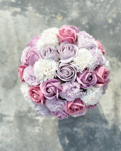 Everlasting Soap Flower Box To You - 33 Roses (Roses & Carnation Pastel Lilac Purple)