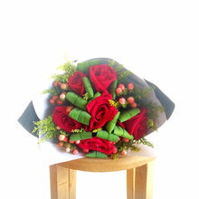Load image into Gallery viewer, Prestige Wrap Bouquet (Roses, Berry, Pandanus, Eucalyptus)
