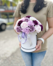Load image into Gallery viewer, Everlasting Soap Flower Box To You - 33 Roses (Roses & Carnation Pastel Purple)
