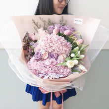 Load image into Gallery viewer, Prestige Wrap To You (Hydrangea, Tulip, Roses, Eustoma, Astrantia, Casphia)