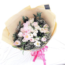Load image into Gallery viewer, Prestige Bouquet To You Snack Wrap Bouquet (Tulip, Baby Breathe, Parvifolia)