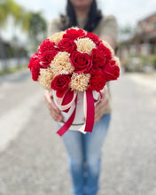 Load image into Gallery viewer, Everlasting Soap Flower Box To You - 33 Roses (Roses & Carnation Red Champagne)