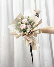 Load image into Gallery viewer, Prestige Bouquet To You (Pink Roses Silver Leaf Design 3 Stalks Style Wrap )