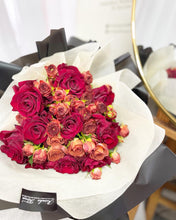 Load image into Gallery viewer, Valentines Prestige  Style Wrap Bouquet To You -XL 10 Kenya Roses Mix Spray Roses