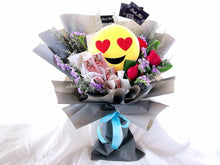 Load image into Gallery viewer, Prestige Emoji Bouquet To You (Emoji, Kit Kat, Roses, Pandanus, Casphia, Baby Breathe)