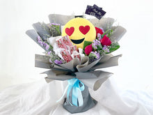 Load image into Gallery viewer, Prestige Emoji Bouquet To You (Emoji, Kit Kat, Roses, Pandanus, Casphia, Baby Breathe)