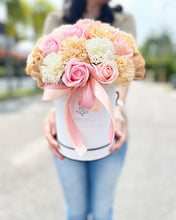 Load image into Gallery viewer, Everlasting Soap Flower Box To You - 33 Roses (Roses & Carnation Pastel Champagne Coral)