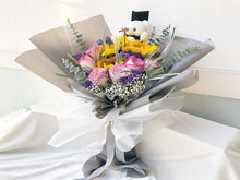 Load image into Gallery viewer, Prestige Wrap To You - Sunflower, Roses, Statice, Bany Breath, Eucalyptus, Bear Grass Erasmus Darwin