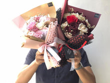 Load image into Gallery viewer, Everlasting Soap Flower Bouquet To You- 18 Flower Mix (Maroon Red)