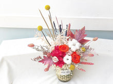 Load image into Gallery viewer, Preserved Flowers Vase To You (3 Roses + Hydrangea Design Chili Red Yellow)