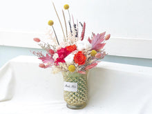 Load image into Gallery viewer, Preserved Flowers Vase To You (3 Roses + Hydrangea Design Chili Red Yellow)