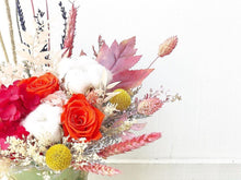 Load image into Gallery viewer, Preserved Flowers Vase To You (3 Roses + Hydrangea Design Chili Red Yellow)