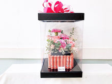 Load image into Gallery viewer, Cake Style Flower Money Box To You (Pink Mixture Flower In Black Box Design)
