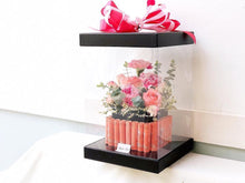 Load image into Gallery viewer, Cake Style Flower Money Box To You (Pink Mixture Flower In Black Box Design)
