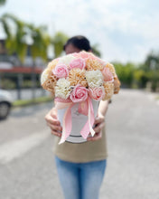 Load image into Gallery viewer, Everlasting Soap Flower Box To You - 33 Roses (Roses & Carnation Pastel Champagne Coral)