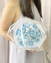 Load image into Gallery viewer, BIGGER ROSE ***RUSSIAN WRAP Everlasting Soap Roses Bouquet To You - Russian Style 12 Roses Fragrance Scent- 12 Ombre Blue