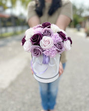 Load image into Gallery viewer, Everlasting Soap Flower Box To You - 33 Roses (Roses & Carnation Pastel Purple)