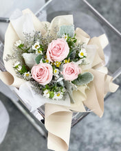 Load image into Gallery viewer, Prestige Bouquet To You (Pink Roses Silver Leaf Design 3 Stalks Style Wrap )