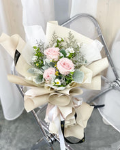 Load image into Gallery viewer, Prestige Bouquet To You (Pink Roses Silver Leaf Design 3 Stalks Style Wrap )